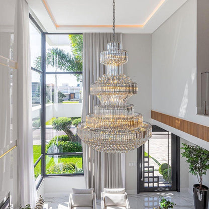 Modern Gold Foyer Extra Large Crystal Chandeliers Round Light Fixture For Hall Entrance - Zelno Lighting