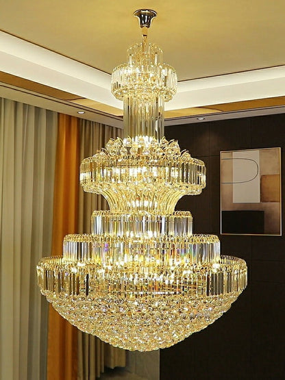 Modern Gold Foyer Extra Large Crystal Chandeliers Round Light Fixture For Hall Entrance - Zelno Lighting