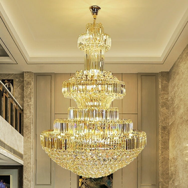 Modern Gold Foyer Extra Large Crystal Chandeliers Round Light Fixture For Hall Entrance - Zelno Lighting