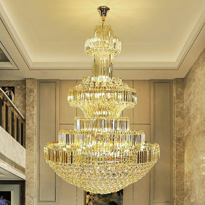 Modern Gold Foyer Extra Large Crystal Chandeliers Round Light Fixture For Hall Entrance - Zelno Lighting