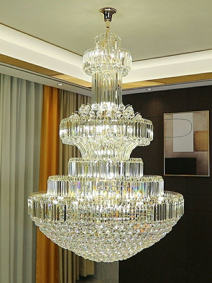 Modern Gold Foyer Extra Large Crystal Chandeliers Round Light Fixture For Hall Entrance - Zelno Lighting