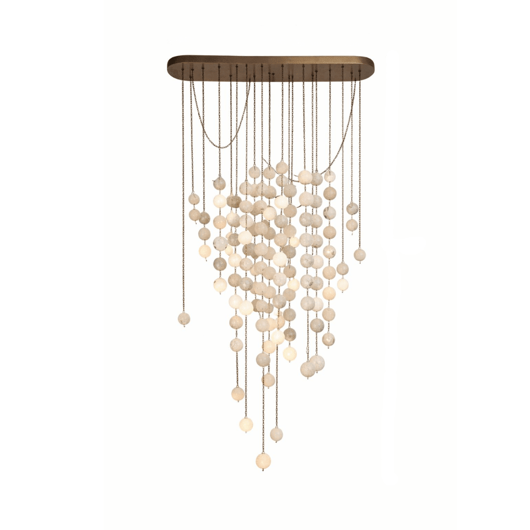 Modern Hanging Spherical Alabaster Chandelier for High Ceilings - Zelno Lighting