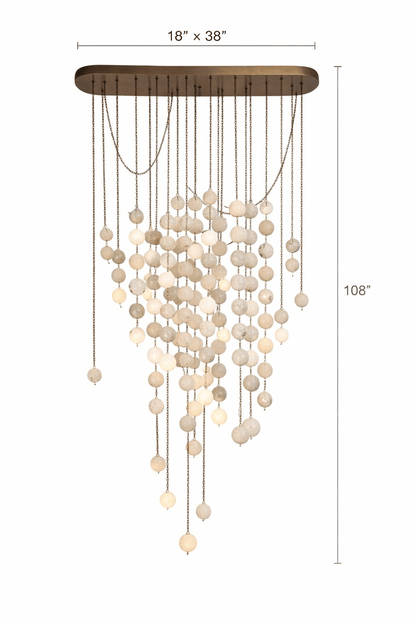 Modern Hanging Spherical Alabaster Chandelier for High Ceilings - Zelno Lighting