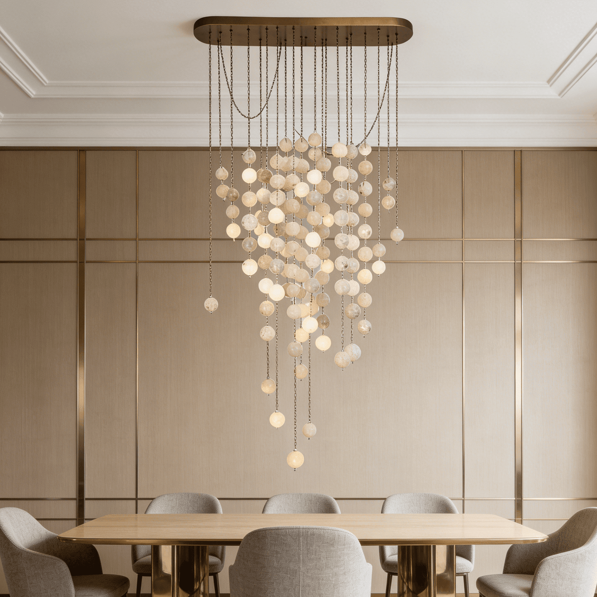 Modern Hanging Spherical Alabaster Chandelier for High Ceilings - Zelno Lighting