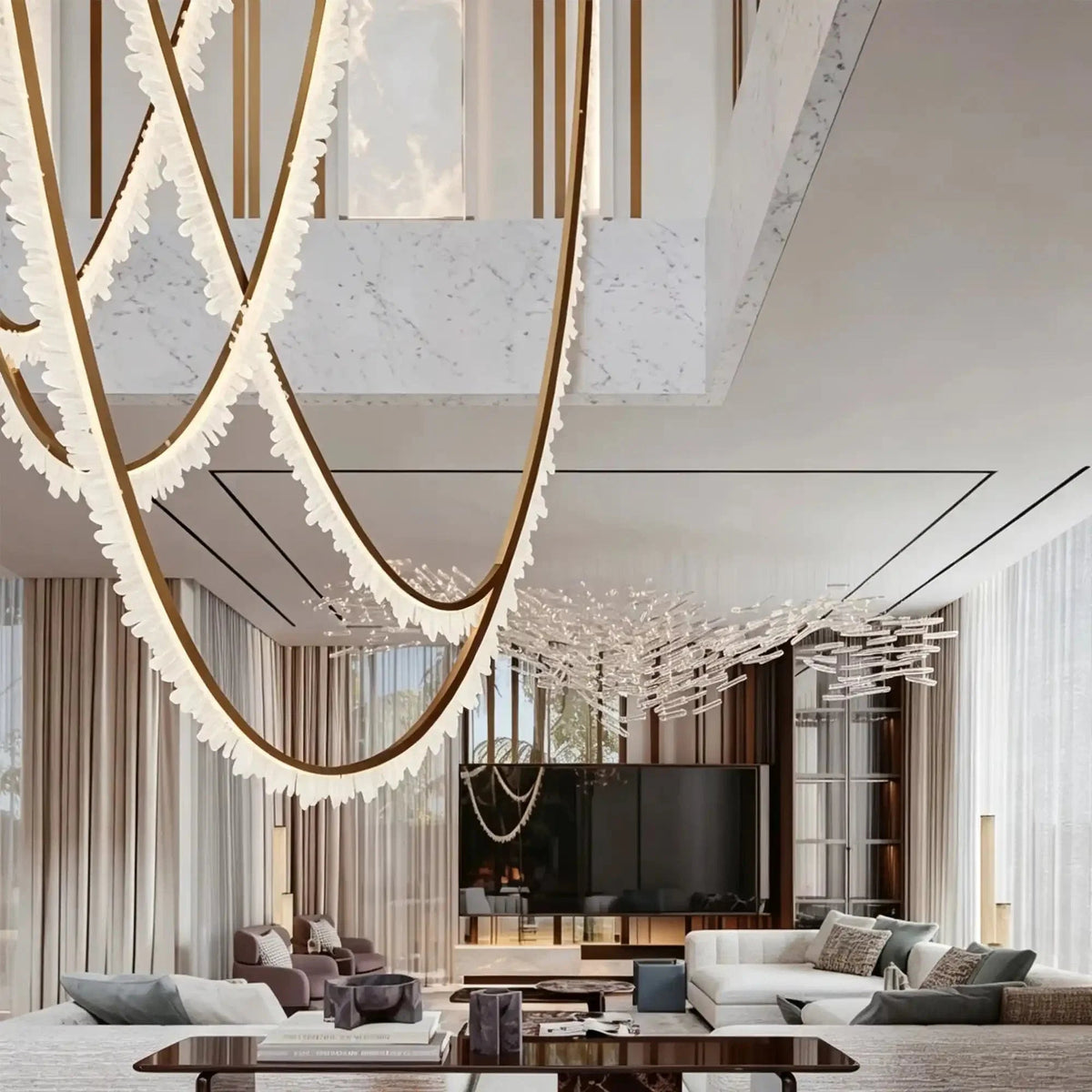 Modern High-End Curved Necklace Natural Crystal Ceiling Chandelier - Zelno Lighting
