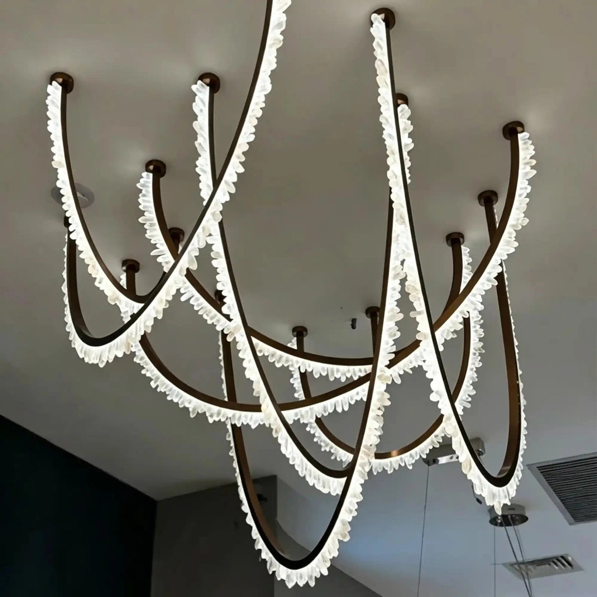 Modern High-End Curved Necklace Natural Crystal Ceiling Chandelier - Zelno Lighting