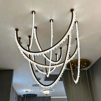 Modern High-End Curved Necklace Natural Crystal Ceiling Chandelier - Zelno Lighting