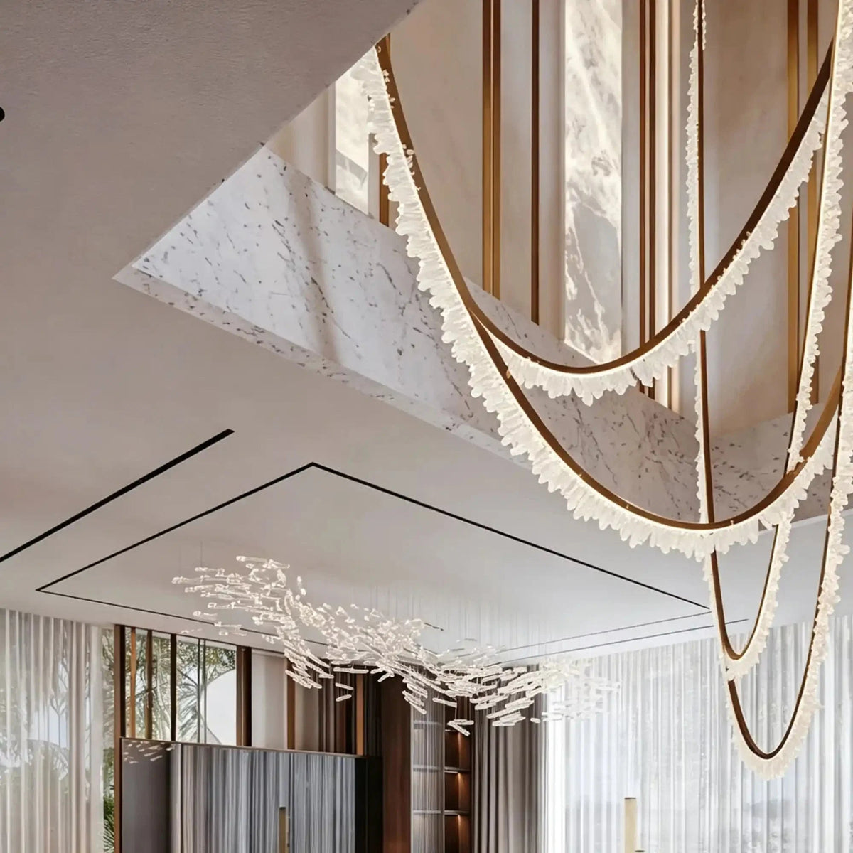 Modern High-End Curved Necklace Natural Crystal Ceiling Chandelier - Zelno Lighting