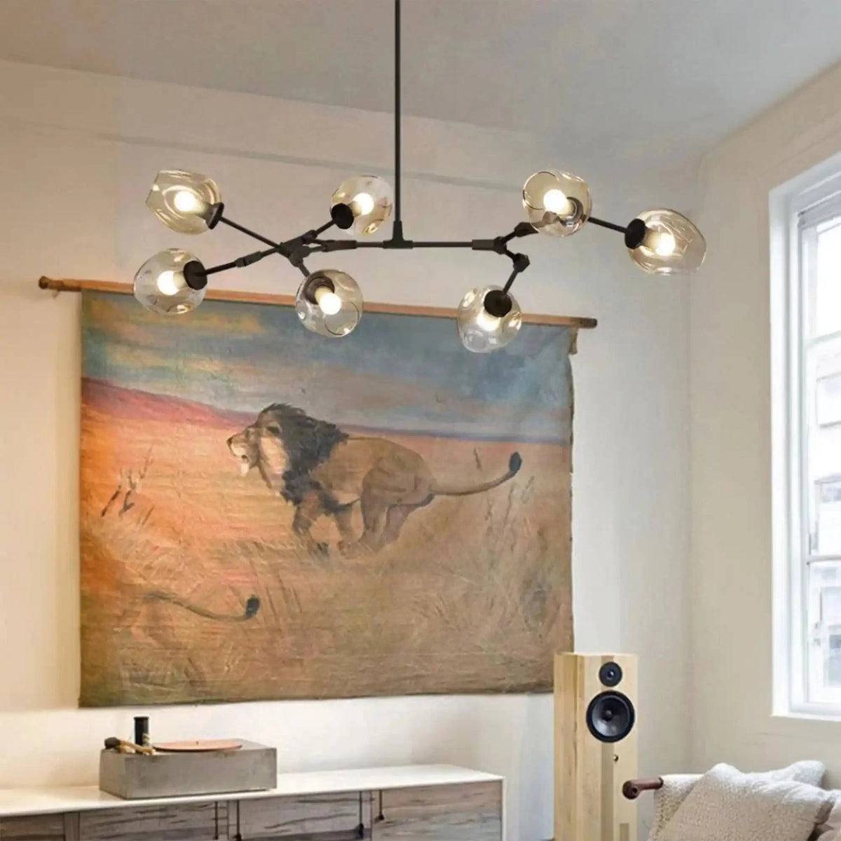 Modern Industrial Branch Chandelier with Multiple Glass Pendants Extra Large for Living or Dining Room - Zelno Lighting