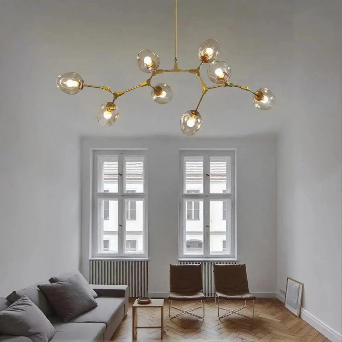 Modern Industrial Branch Chandelier with Multiple Glass Pendants Extra Large for Living or Dining Room - Zelno Lighting
