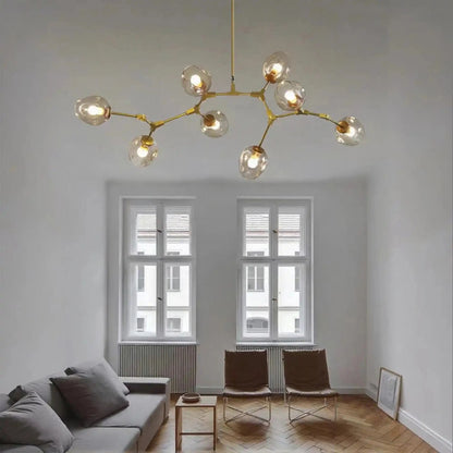 Modern Industrial Branch Chandelier with Multiple Glass Pendants Extra Large for Living or Dining Room - Zelno Lighting