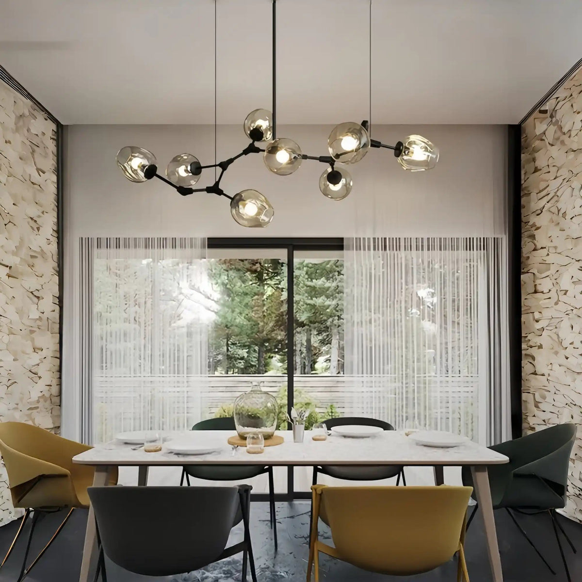 Modern Industrial Branch Chandelier with Multiple Glass Pendants Extra Large for Living or Dining Room - Zelno Lighting