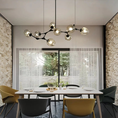 Modern Industrial Branch Chandelier with Multiple Glass Pendants Extra Large for Living or Dining Room - Zelno Lighting