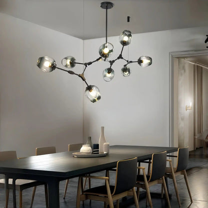 Modern Industrial Branch Chandelier with Multiple Glass Pendants Extra Large for Living or Dining Room - Zelno Lighting