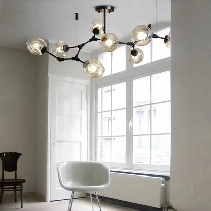 Modern Industrial Branch Chandelier with Multiple Glass Pendants Extra Large for Living or Dining Room - Zelno Lighting