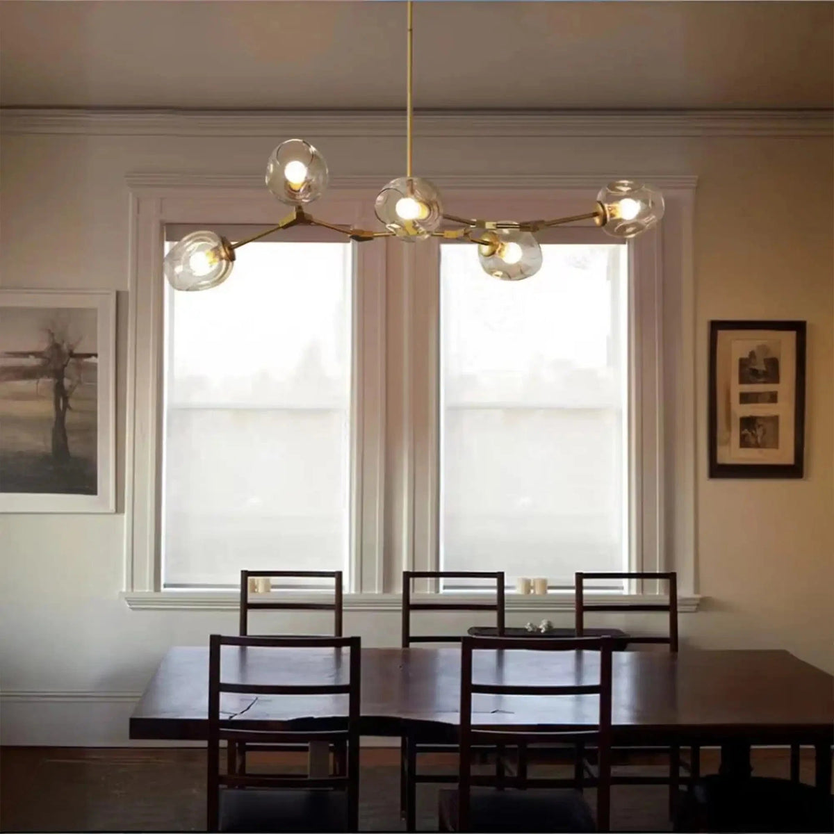 Modern Industrial Branch Chandelier with Multiple Glass Pendants Extra Large for Living or Dining Room - Zelno Lighting