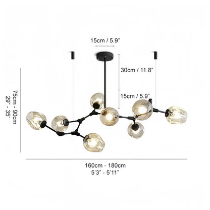 Modern Industrial Branch Chandelier with Multiple Glass Pendants Extra Large for Living or Dining Room - Zelno Lighting