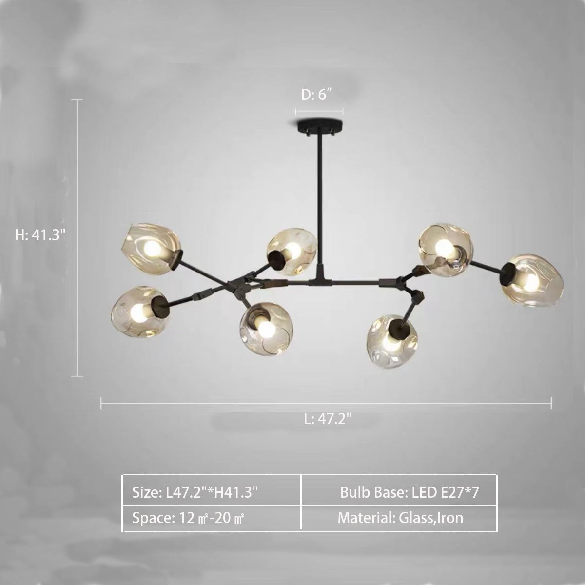 Modern Industrial Branch Chandelier with Multiple Glass Pendants Extra Large for Living or Dining Room - Zelno Lighting