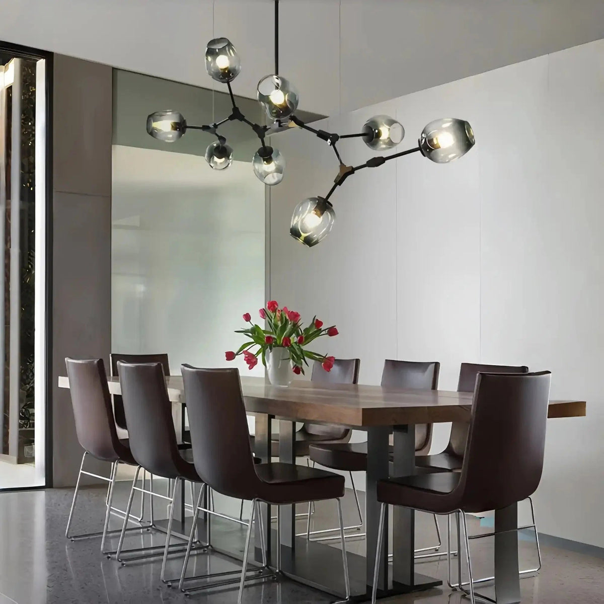 Modern Industrial Branch Chandelier with Multiple Glass Pendants Extra Large for Living or Dining Room - Zelno Lighting