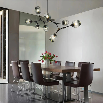 Modern Industrial Branch Chandelier with Multiple Glass Pendants Extra Large for Living or Dining Room - Zelno Lighting