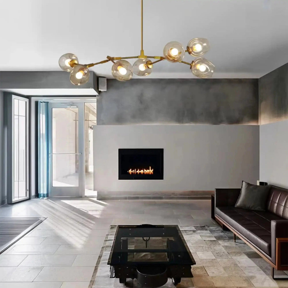Modern Industrial Branch Chandelier with Multiple Glass Pendants Extra Large for Living or Dining Room - Zelno Lighting