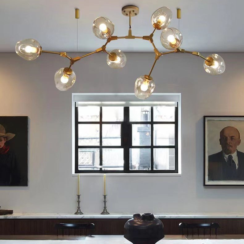 Modern Industrial Branch Chandelier with Multiple Glass Pendants Extra Large for Living or Dining Room - Zelno Lighting