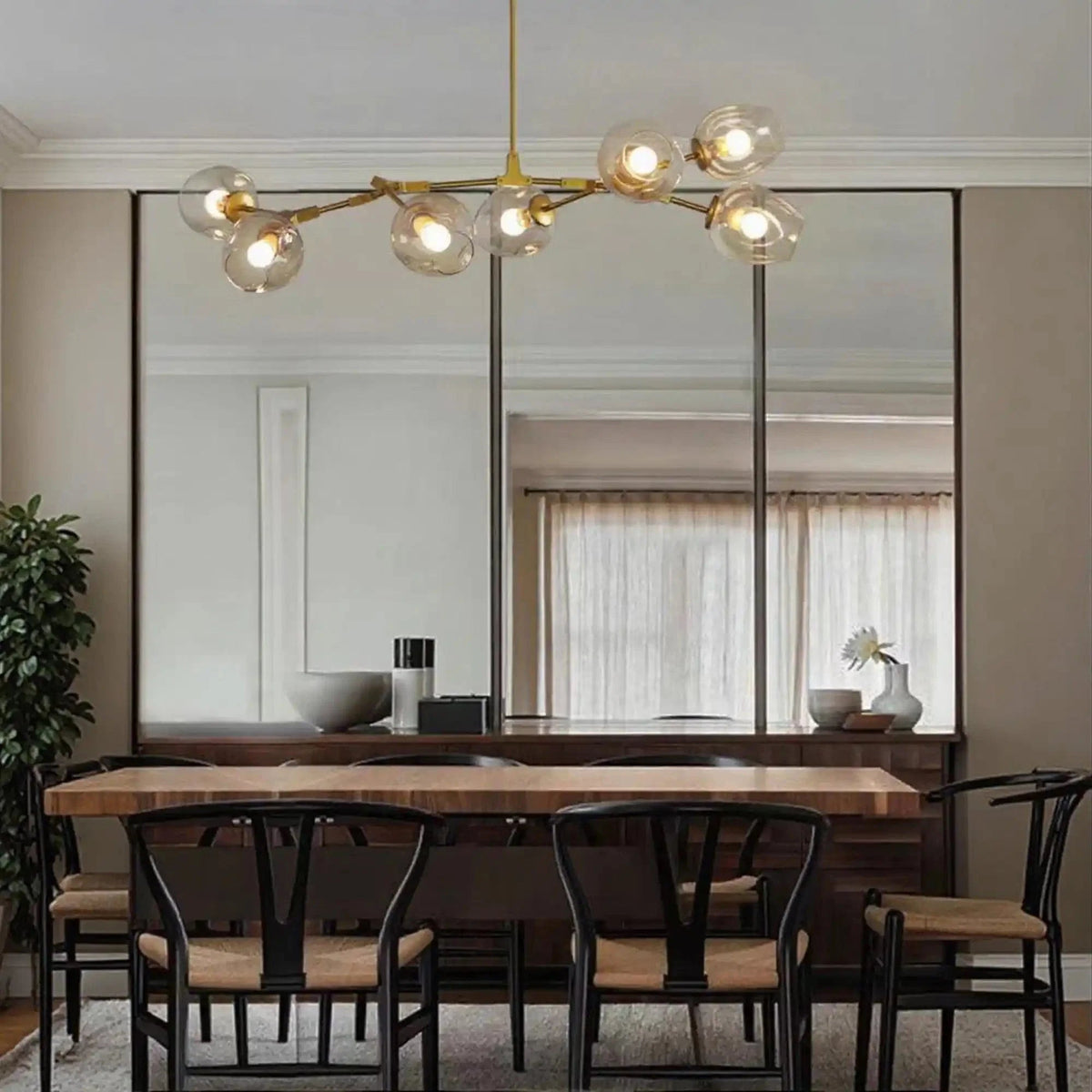 Modern Industrial Branch Chandelier with Multiple Glass Pendants Extra Large for Living or Dining Room - Zelno Lighting