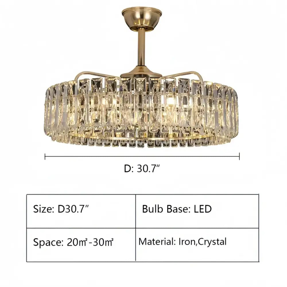 Modern Invisible Blade Fan Light Crystal Chandelier for Living/Dining Room/Bedroom - Zelno