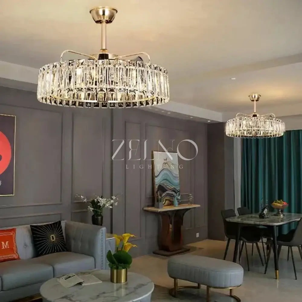 Modern Invisible Blade Fan Light Crystal Chandelier for Living/Dining Room/Bedroom - Zelno
