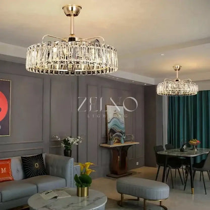 Modern Invisible Blade Fan Light Crystal Chandelier for Living/Dining Room/Bedroom - Zelno