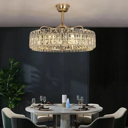 Modern Invisible Blade Fan Light Crystal Chandelier for Living/Dining Room/Bedroom - Zelno
