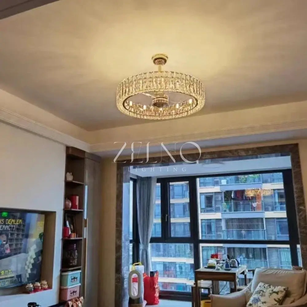 Modern Invisible Blade Fan Light Crystal Chandelier for Living/Dining Room/Bedroom - Zelno