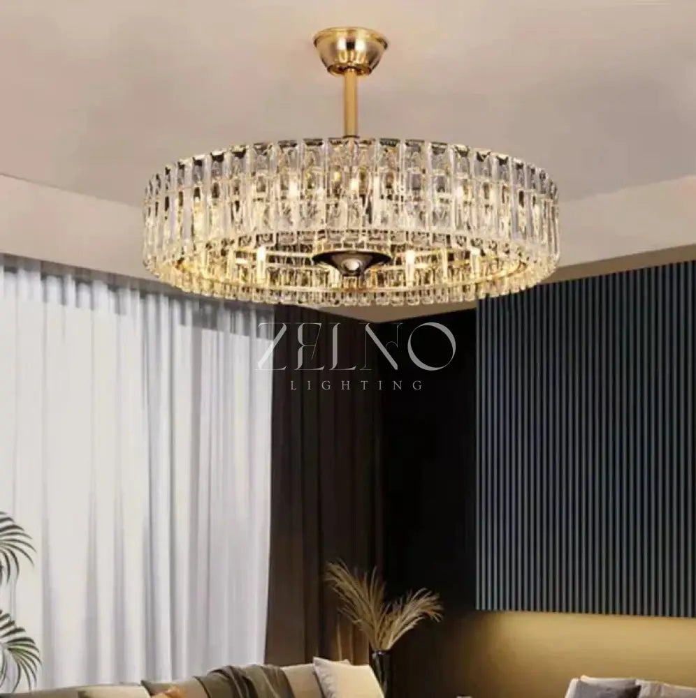 Modern Invisible Blade Fan Light Crystal Chandelier for Living/Dining Room/Bedroom - Zelno