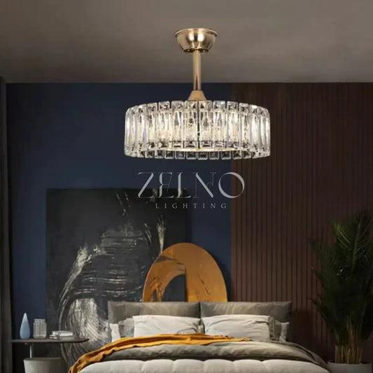 Modern Invisible Blade Fan Light Crystal Chandelier for Living/Dining Room/Bedroom - Zelno