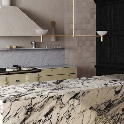 Modern Kitchen Island Pendant Light with Alabaster Shades, Linear Real Alabaster Pendant Lamp - Zelno