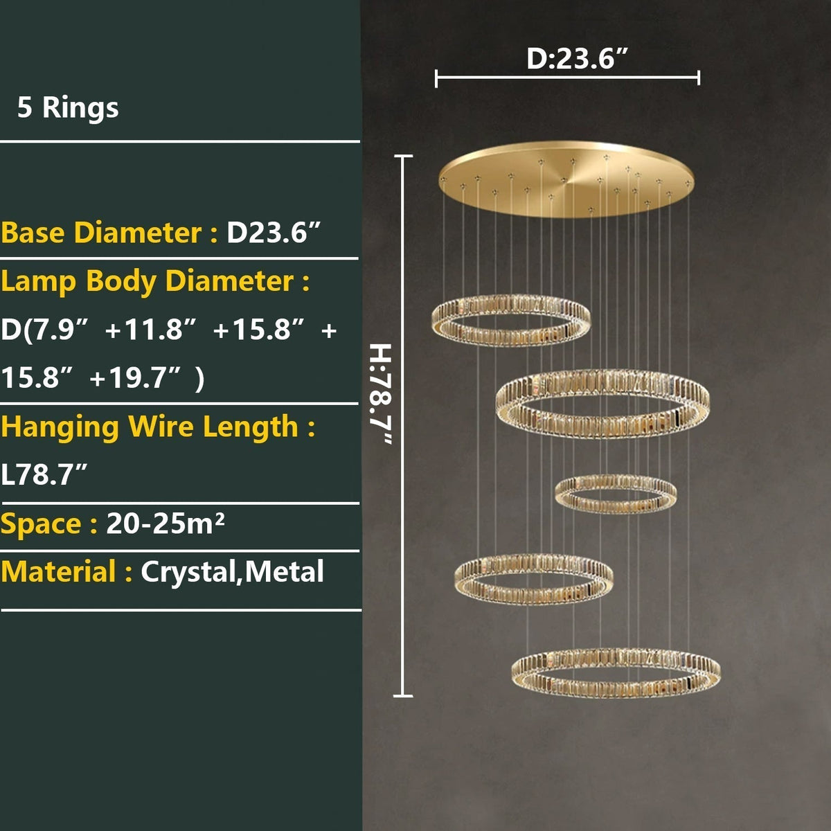 Modern Layered Ring Crystal Chandelier For High Ceiling Living Room /Foryer/Stairscase - Zelno Lighting