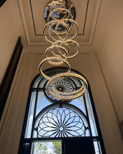 Modern Layered Ring Crystal Chandelier For High Ceiling Living Room /Foryer/Stairscase - Zelno Lighting