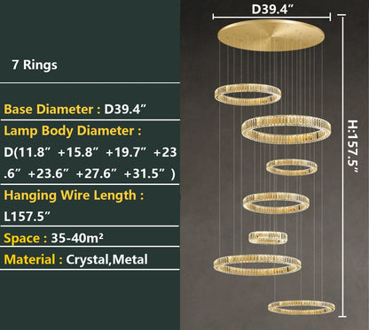 Modern Layered Ring Crystal Chandelier For High Ceiling Living Room /Foryer/Stairscase - Zelno Lighting