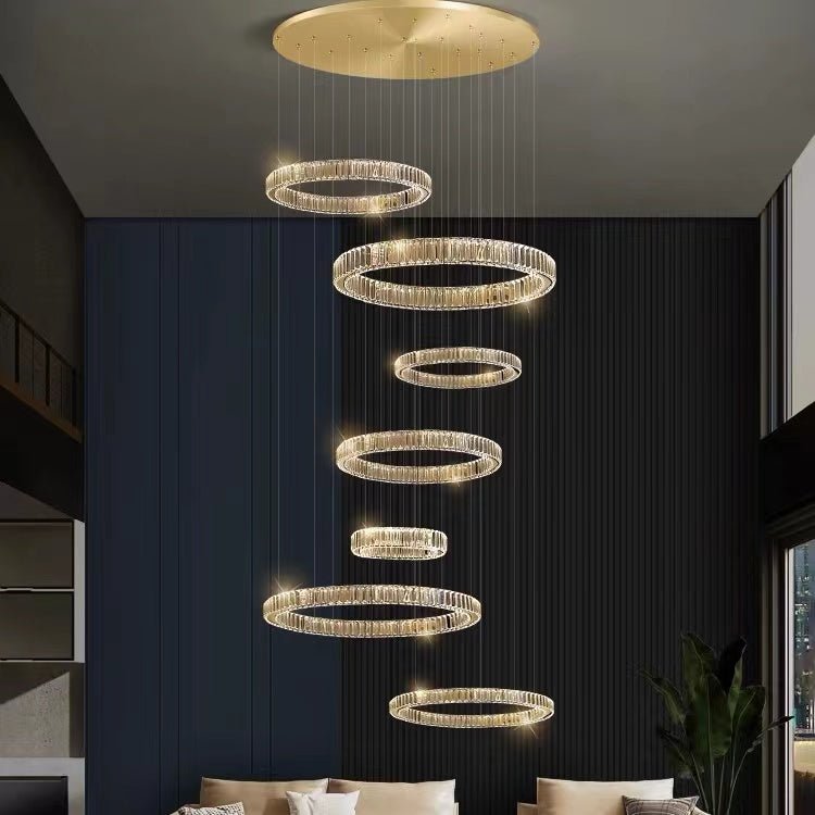 Modern Layered Ring Crystal Chandelier For High Ceiling Living Room /Foryer/Stairscase - Zelno Lighting