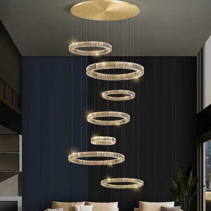 Modern Layered Ring Crystal Chandelier For High Ceiling Living Room /Foryer/Stairscase - Zelno Lighting