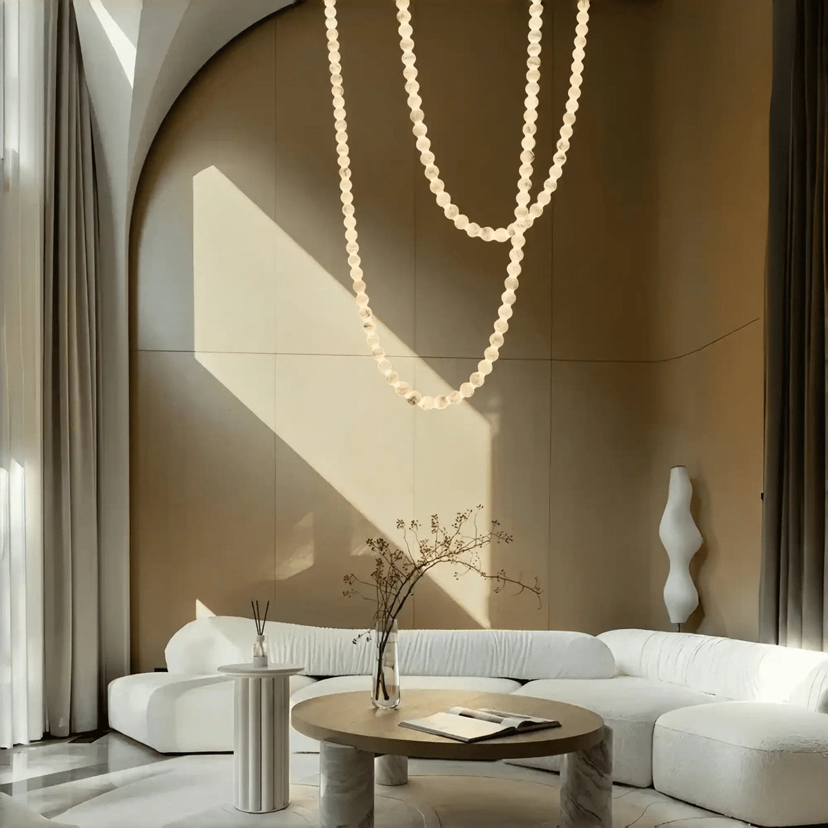 Modern LED Natural Alabaster Globes Beads Hanging Chandelier Indoor Lighting Fixture - Zelno Lighting