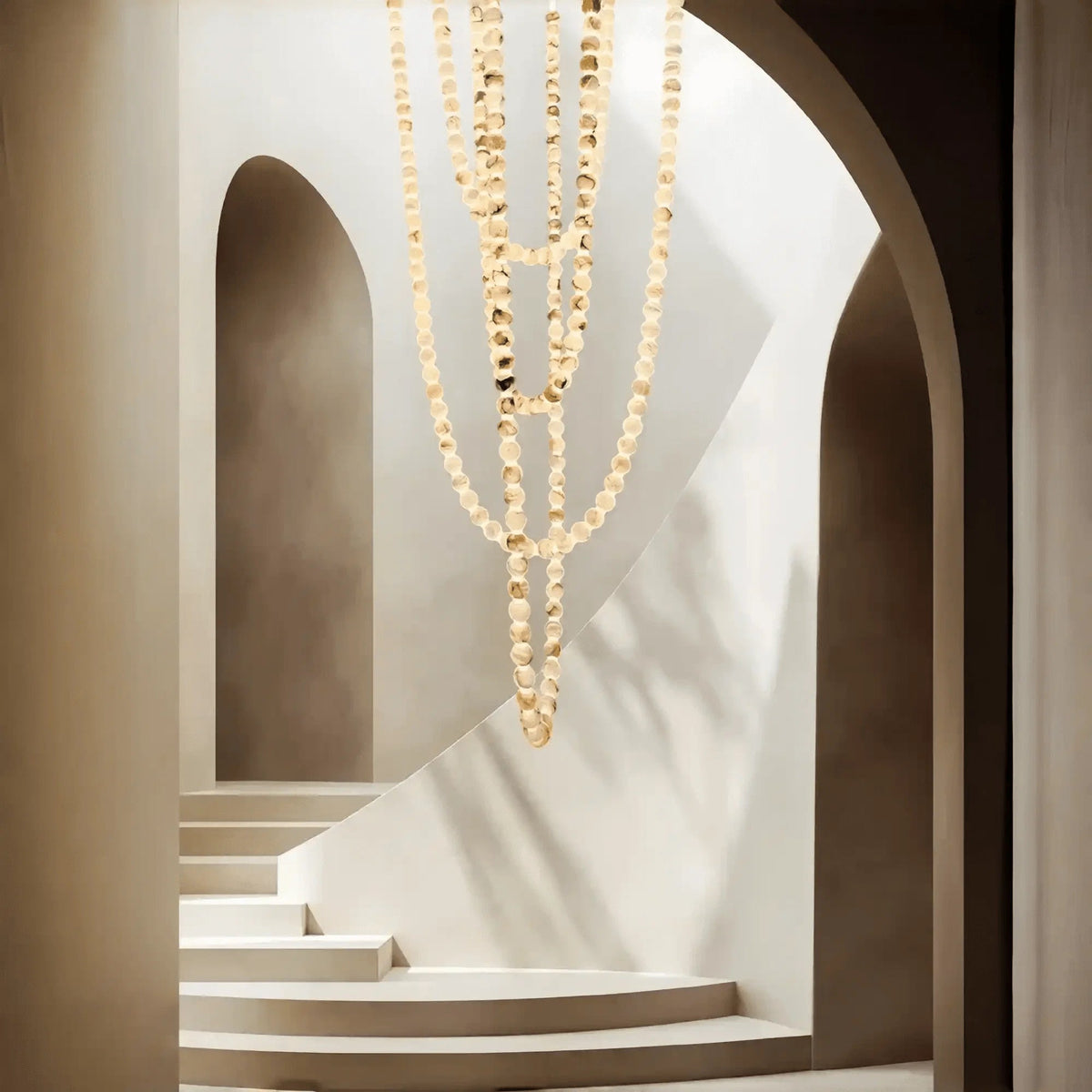 Modern LED Natural Alabaster Globes Beads Hanging Chandelier Indoor Lighting Fixture - Zelno Lighting