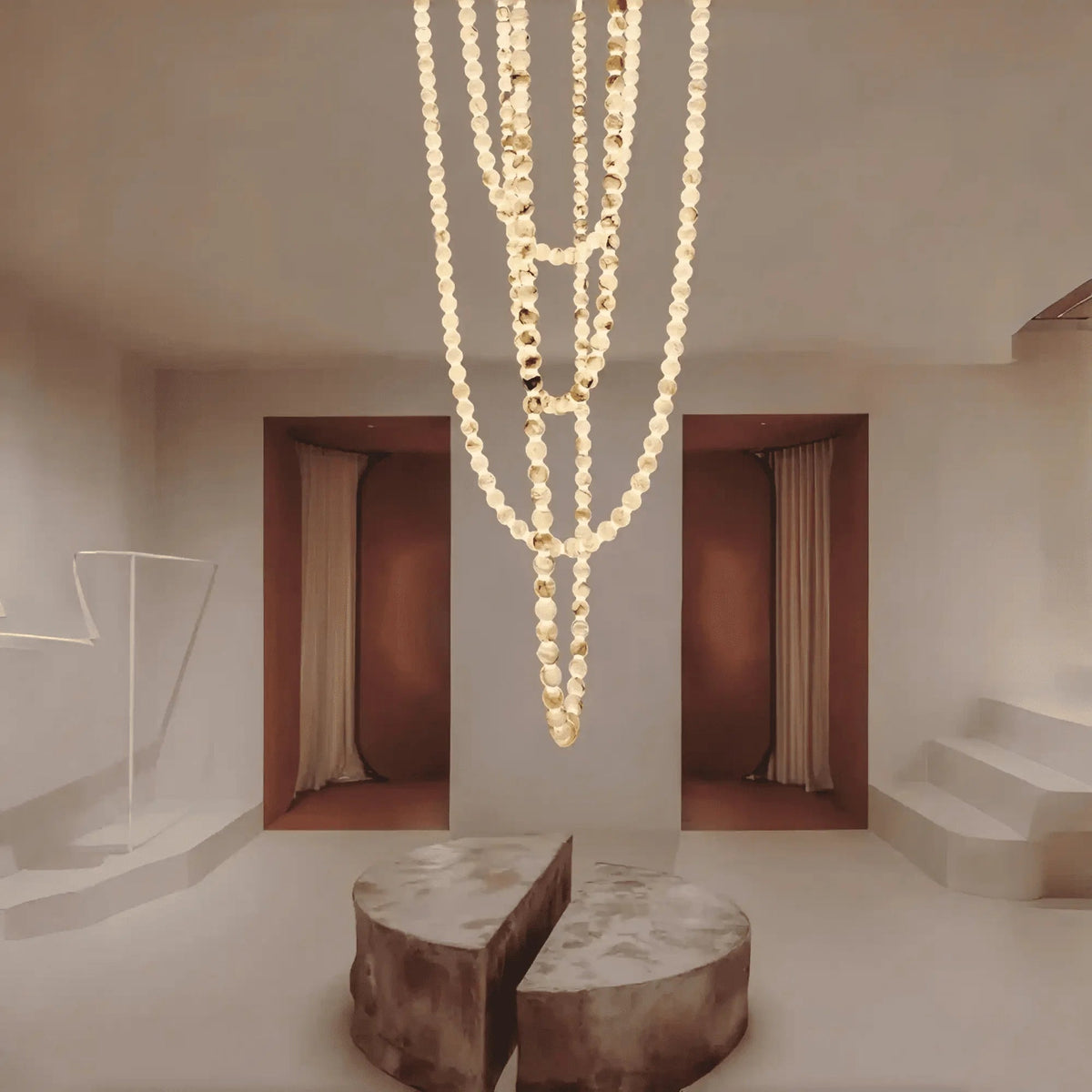 Modern LED Natural Alabaster Globes Beads Hanging Chandelier Indoor Lighting Fixture - Zelno Lighting