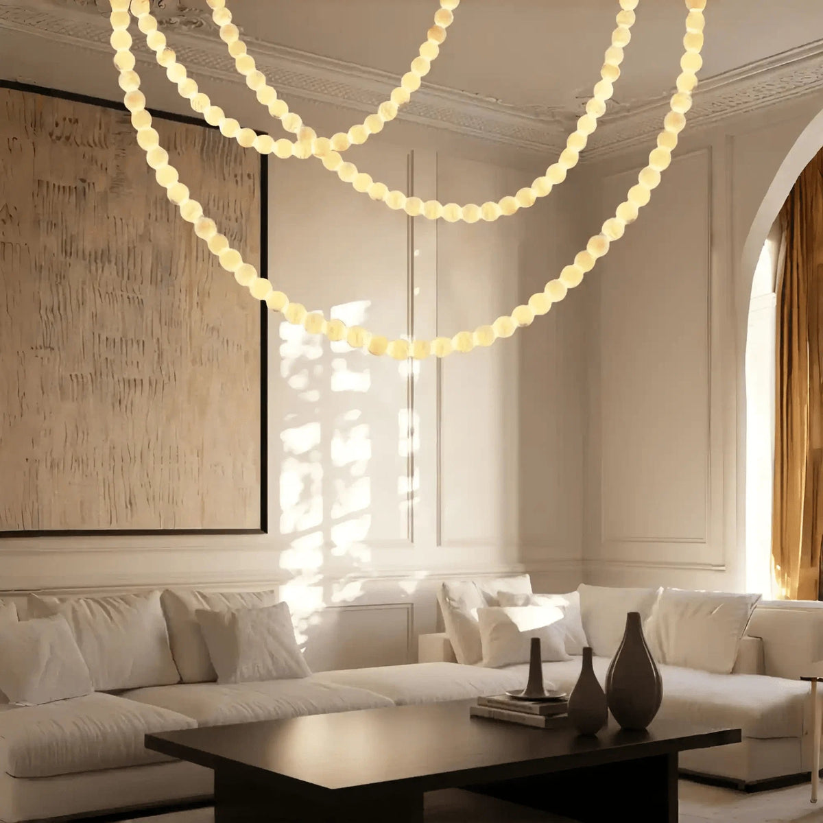 Modern LED Natural Alabaster Globes Beads Hanging Chandelier Indoor Lighting Fixture - Zelno Lighting