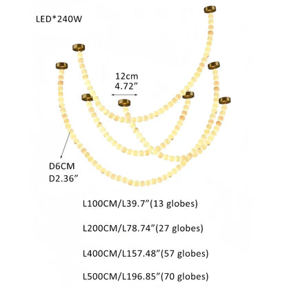 Modern LED Natural Alabaster Globes Beads Hanging Chandelier Indoor Lighting Fixture - Zelno Lighting