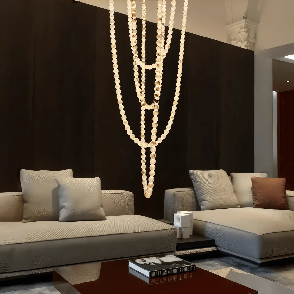 Modern LED Natural Alabaster Globes Beads Hanging Chandelier Indoor Lighting Fixture - Zelno Lighting