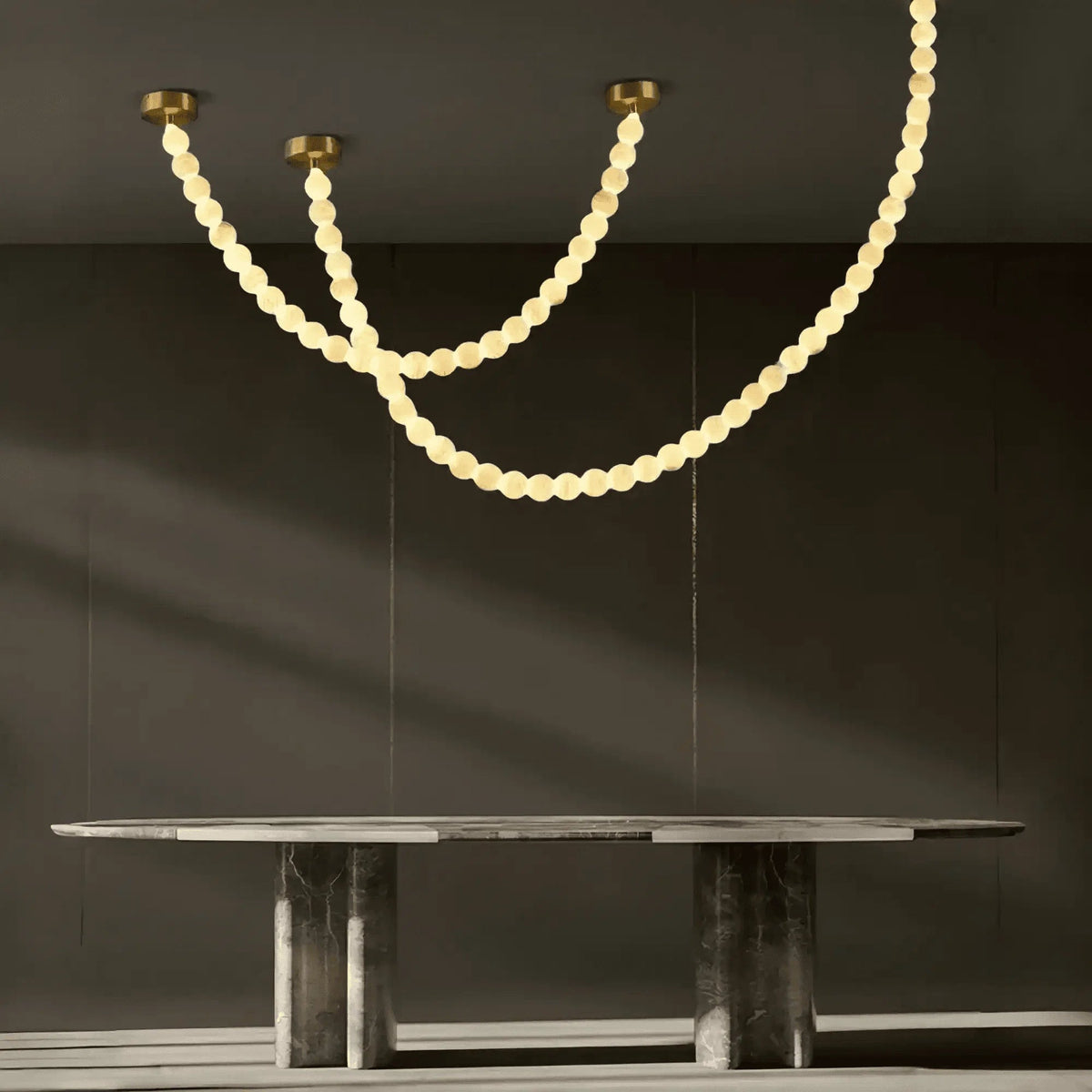 Modern LED Natural Alabaster Globes Beads Hanging Chandelier Indoor Lighting Fixture - Zelno Lighting