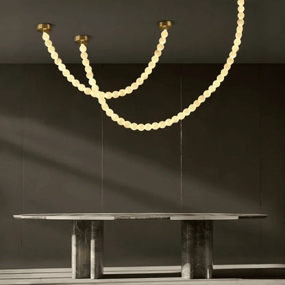 Modern LED Natural Alabaster Globes Beads Hanging Chandelier Indoor Lighting Fixture - Zelno Lighting