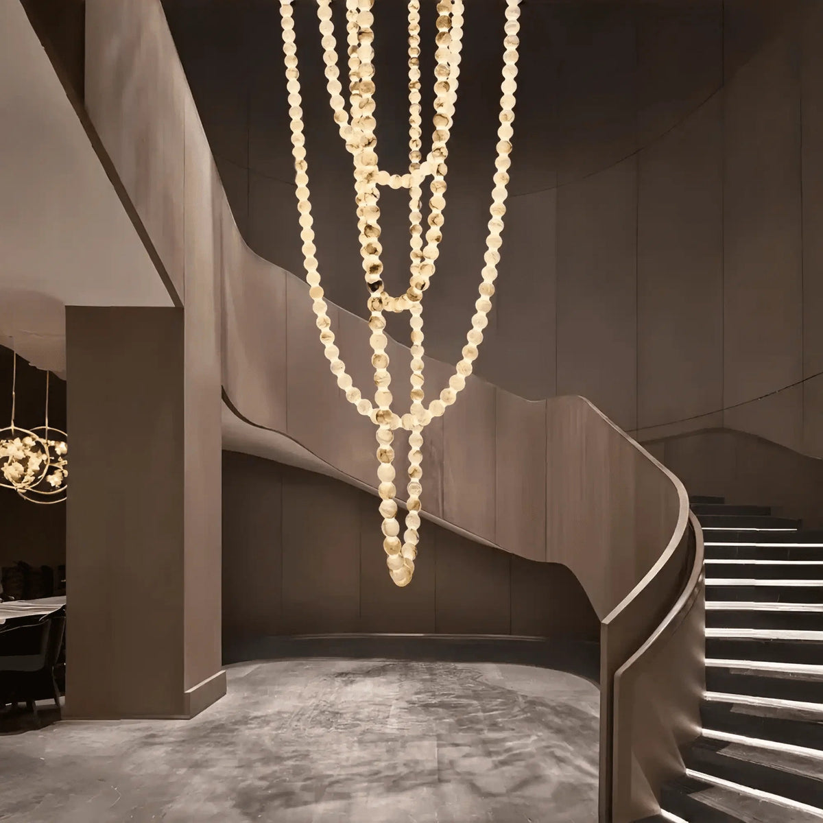 Modern LED Natural Alabaster Globes Beads Hanging Chandelier Indoor Lighting Fixture - Zelno Lighting