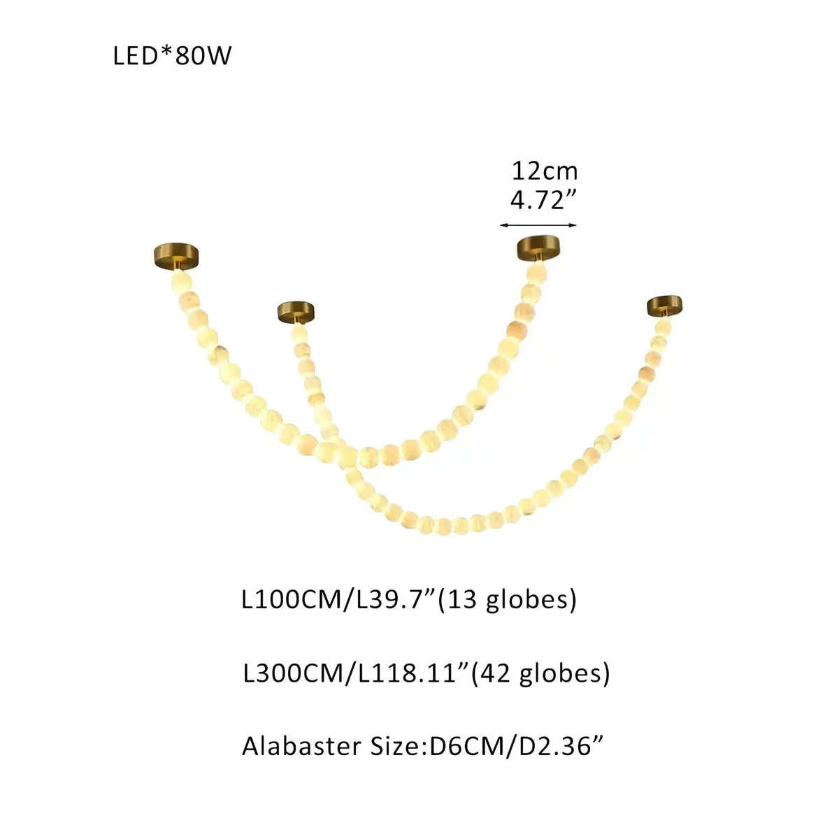 Modern LED Natural Alabaster Globes Beads Hanging Chandelier Indoor Lighting Fixture - Zelno Lighting